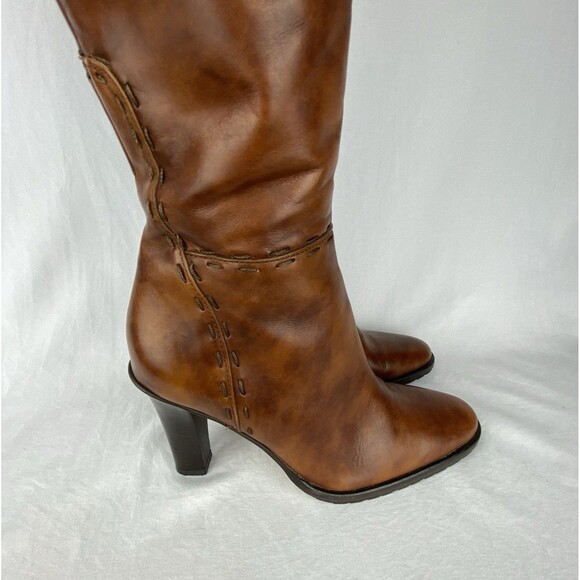 VTG J CREW Tall Boots Womens 5.5 Marbled Brown Leather Made in Italy High Heel - Picture 4 of 16